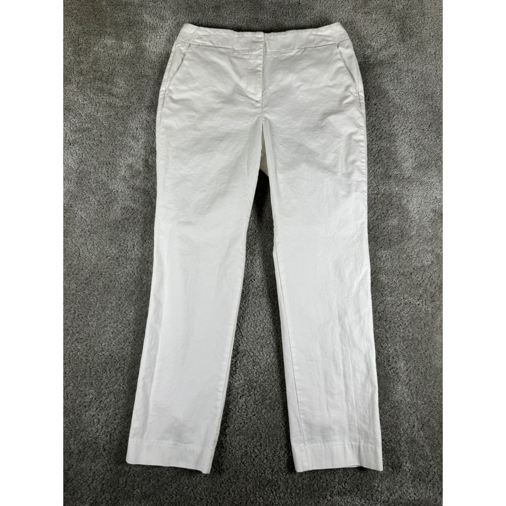 Talbots Petites White Stretch Cotton Straight Leg Pants Size 4P Side Slit Hem